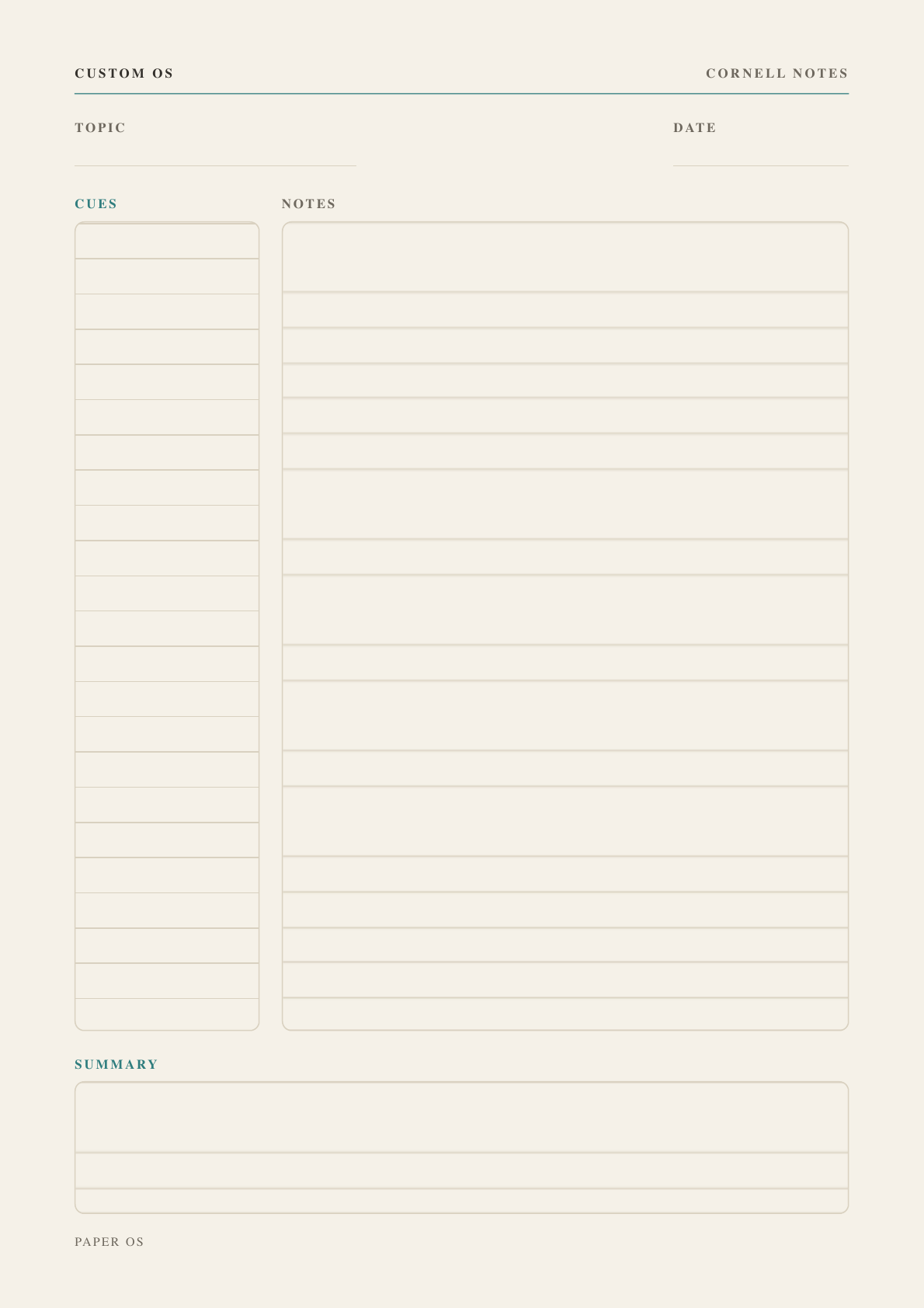 Cornell Notes Custom OS insert preview